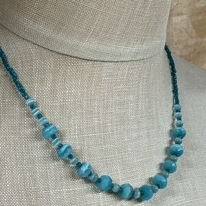 Turquoise Stone and Glass Beaded Necklace